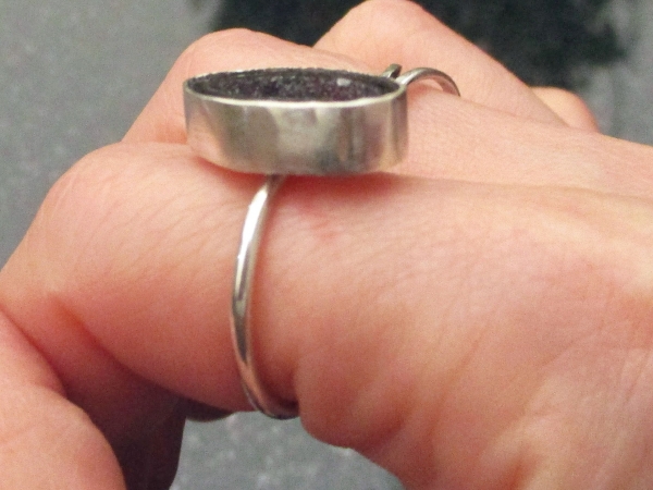 Geode Ring in Sterling Silver Size 7 Black Druzy Tabasco Geode Gemstone Jewelry