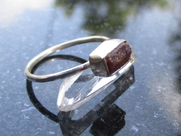 Size 6 Handmade Raw Ruby Bar Crystal Stacking Ring in Sterling Silver With Thin