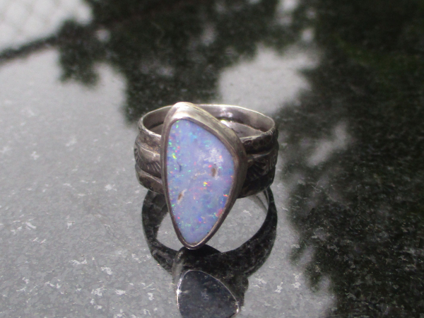 Blue Opal Ring 925 Sterling Silver Handmade with Natural Australian Opal Size 8