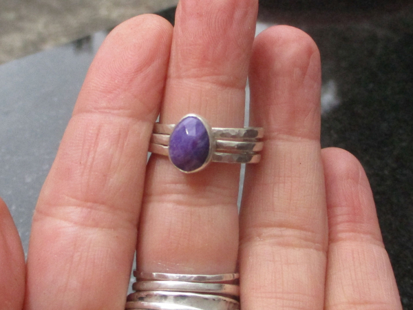 Charoite Stacking Ring Set in 925 Sterling Silver Size 7 with Natural Purple Fac