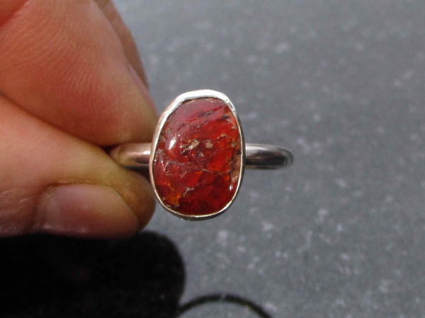 Fire Opal Ring 925 Sterling Silver with Natural Mexican Opal in Matrix Size 9 Ha