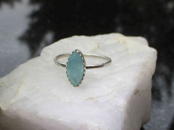 Handmade Blue Opal Stacking Ring Size 6 Sterling Silver 925 Minimalist Thin Hamm