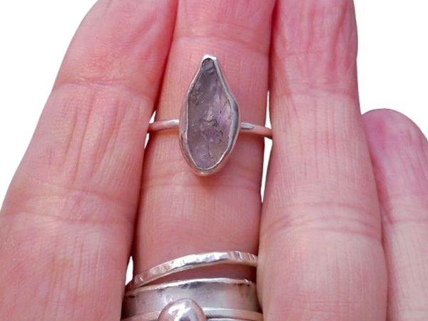 Handmade Amethyst Crystal Sterling Silver Stacking Ring for Women