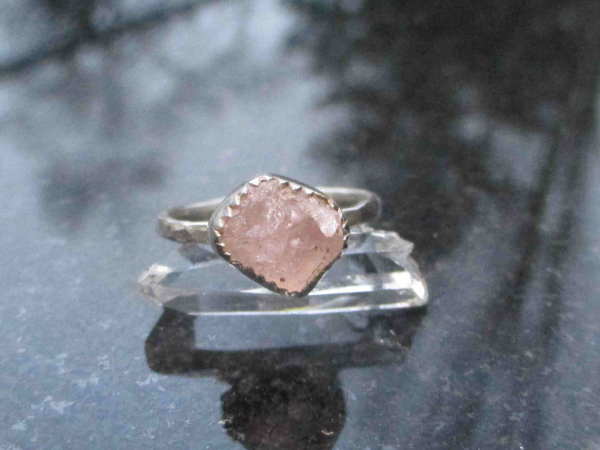 Pink Morganite Silver Ring Size 6 Sterling Silver Pink Crystal Stacking Ring Han