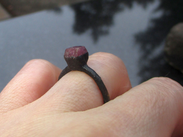 One Handmade Raw Ruby Crystal Copper Electroformed Ring * Size 6 Ring with a 6 m