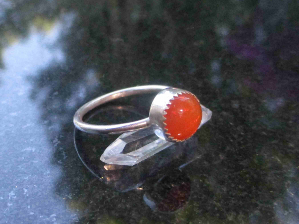 Handmade Fire Opal Ring 925 Sterling Silver Size 8 Natural Mexican Opal Round Or