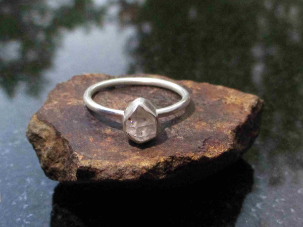 Handmade Herkimer Diamond Ring Size 7.5 Set in 925 Sterling Silver Natural Herki