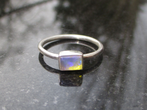 Crystal Opal Ring with Australian Opal Sterling Silver Size 9 Handmade Stackable