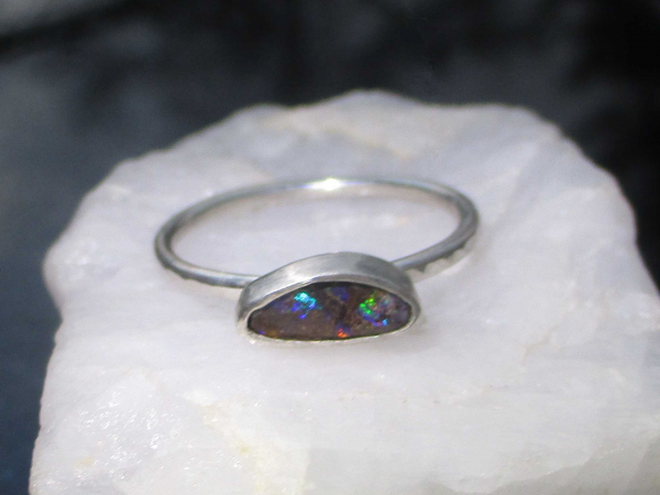 Handmade Boulder Opal Stacking Ring 925 Sterling Silver Size 8 Queensland Austra