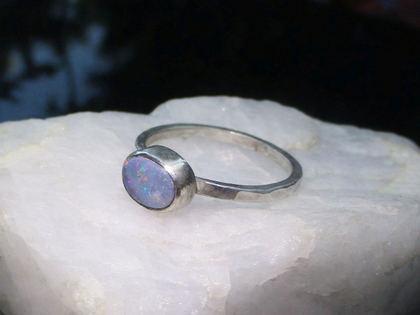 Opal Stacking Ring  925 Sterling Silver Natural Australian Opal Doublet Handmade