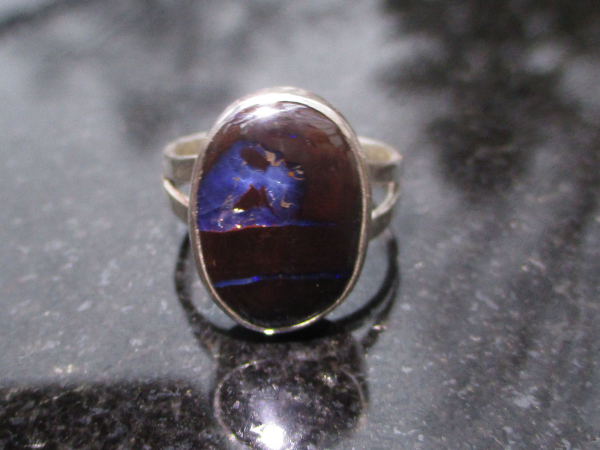 Boulder Opal Ring 925 Sterling Silver Size 7.5 Australian Opal Split Band Handma