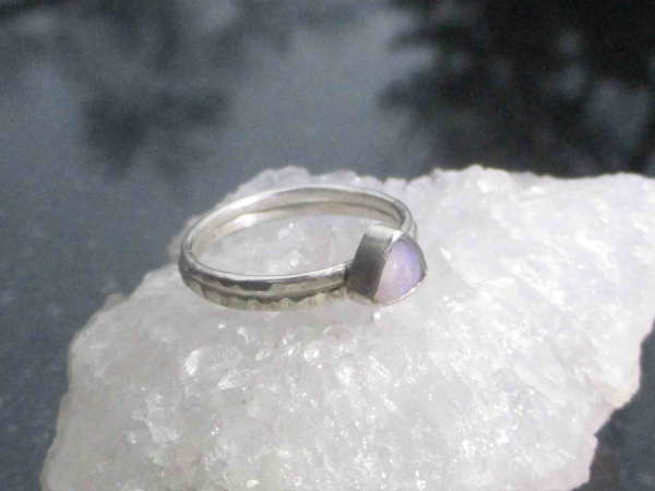 Crystal Opal Stacking Rings Sterling Silver with Natural Australian Opal Size 6