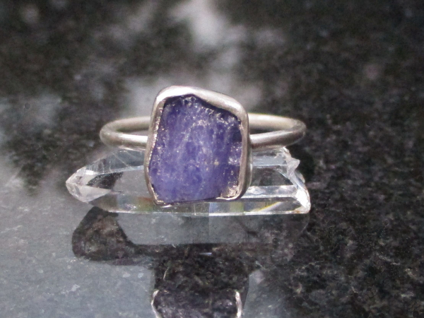 Raw Tanzanite Ring in US Size 7.5 Set in 925 Sterling Silver, Natural Purple Cry