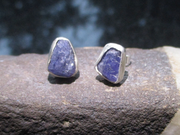 Handmade Tanzanite Crystal Studs in 925 Sterling Silver Natural Purple Stone Stu