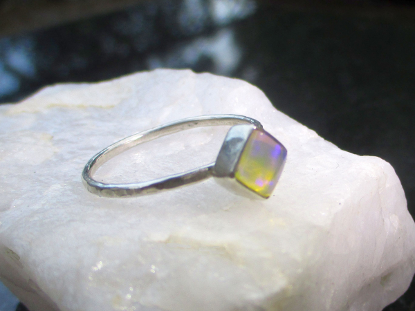 Crystal Opal Ring with Australian Opal 925 Sterling Silver Size 7 Handmade Stack