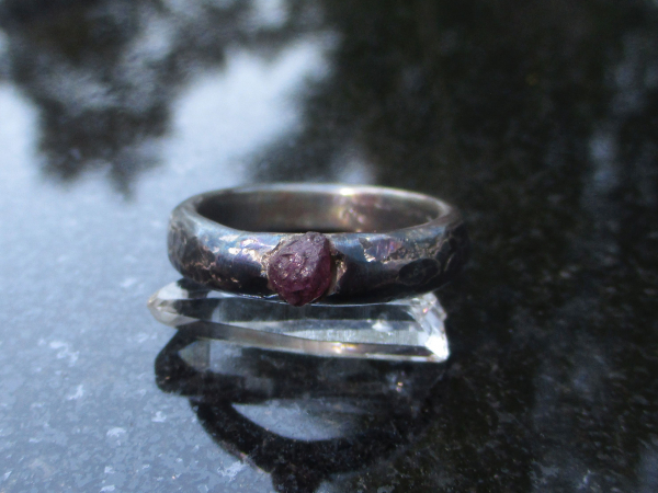 Handmade Ruby Crystal Ring Cast in 925 Sterling Silver Size 8 1/4 Ring with Text