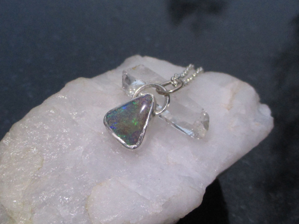 Boulder Opal Necklace 925 Sterling Silver with Natural Australian Opal PPendant