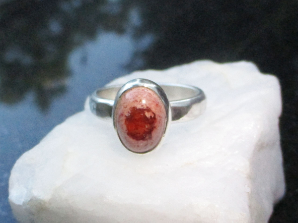 Fire Opal Ring 925 Sterling Silver Mexican Opal Red Stone Size 8 Matrix Boulder