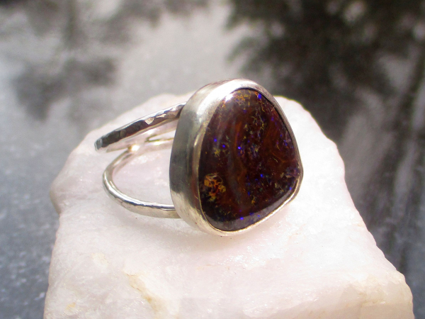 Boulder Opal Ring 925 Sterling Silver Natural Australian Boulder Opal Size 8 Han