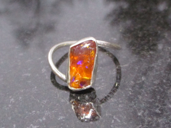 Raw Opal Ring 925 Sterling Silver with Freeform Natural Mexican Opal  Size 8.25