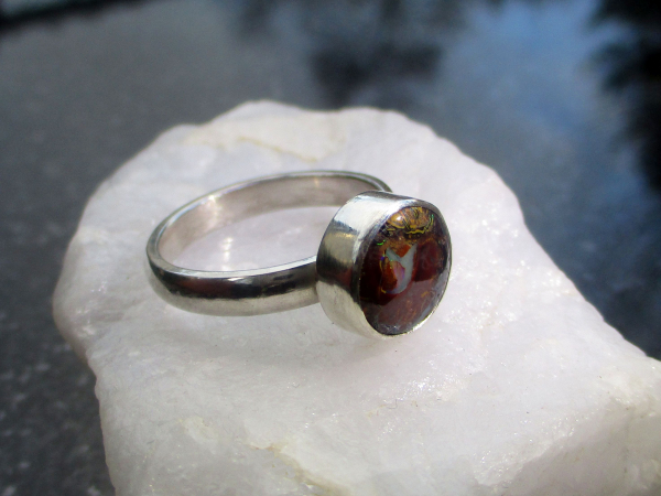 Handmade Australian Boulder Opal Ring * Made with a round Australian boulder Opa