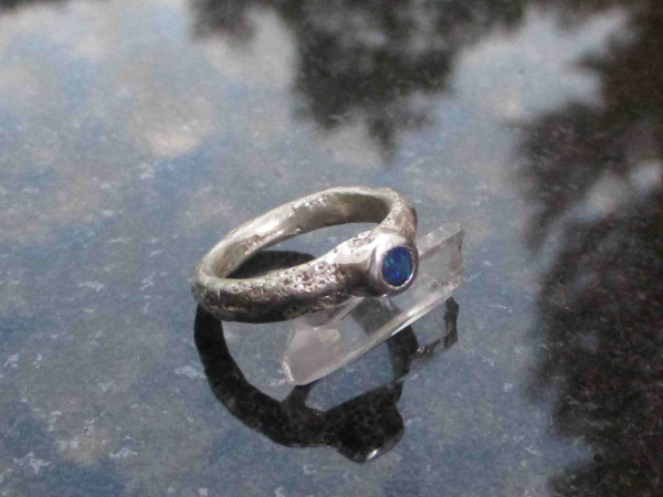 Handmade Black Opal Silver Ring Size 6 1/4 with Natural Australian Opal