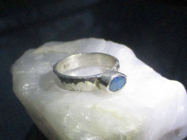 Handmade Australian Opal Ring 925 Sterling Silver with Blue Boulder Opal Size 5.