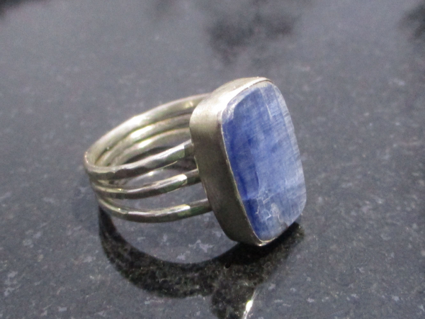 Blue Kyanite Statement Ring 925 Sterling Silver Size 8.75 Rectangle Handmade Rin