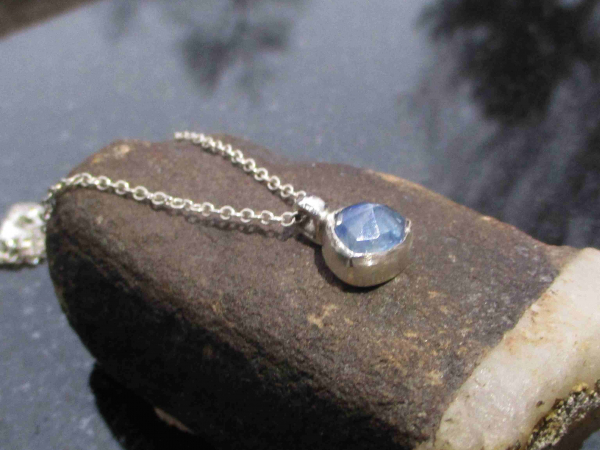 Blue Kyanite Crystal Necklace 925  Sterling Silver Handmade with Minimalist Blue