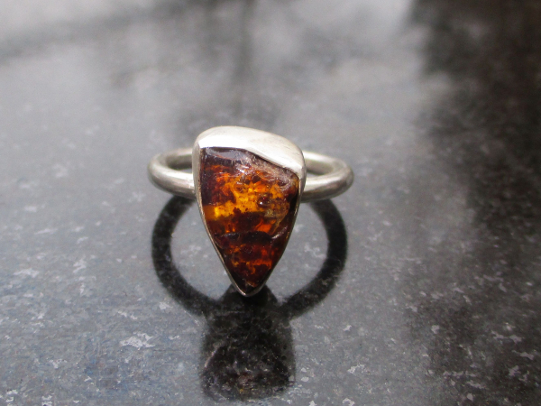 Raw Opal Ring 925 Sterling Silver Triangle Mexican Opal in Matrix Size 8 Handmad