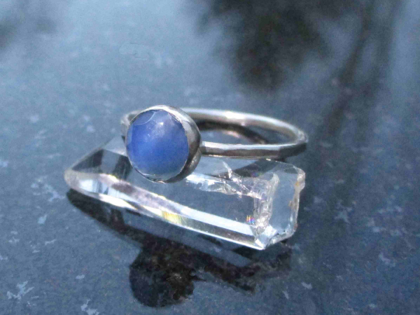 Handmade Blue Chalcedony Silver Ring in Size 6 with Natural Blue Gemstone Round