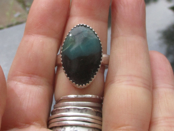 Handmade Indonesian Opal Ring 925 Sterling Silver Made with Indonesian Opalized