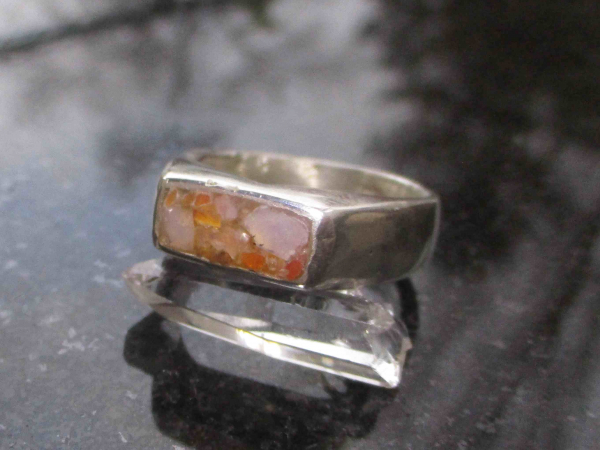 Chunky Opal Silver Ring 925 Sterling Silver  with Natural Mexican Opal Size 8 Ha
