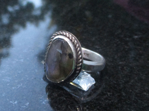 Labradorite Ring 925 Sterling Silver Statement Ring Size 9 with Freeform Faceted