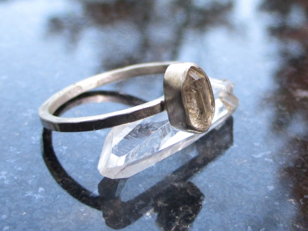 Handmade Quartz Stacking Ring in Sterling Silver Size 7 Fluorescent Crystal Ring