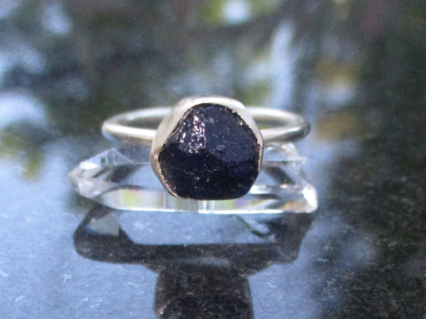 Handmade Raw Blue Sapphire Ring in Sterling Silver Size 7 Blue Crystal Gemstone