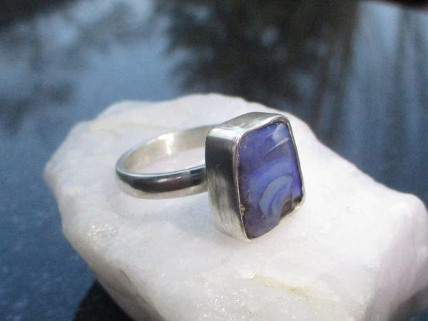 Handmade Australian Boulder Opal Ring 925 Sterling Silver Size 7.5 Handmade Ring