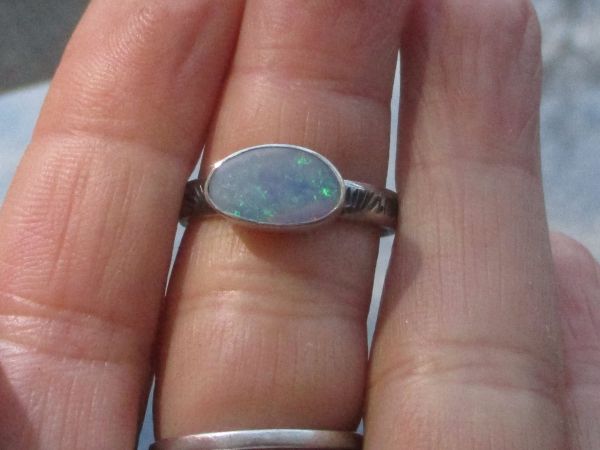 Opal Ring 925 Sterling Silver with Australian Opal Size 7.5 Handmade Rings for W