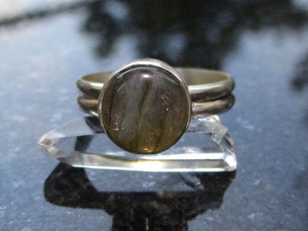 Labradorite Ring Size 7.5 Set in Sterling Silver with Round Stone Natural Labrad