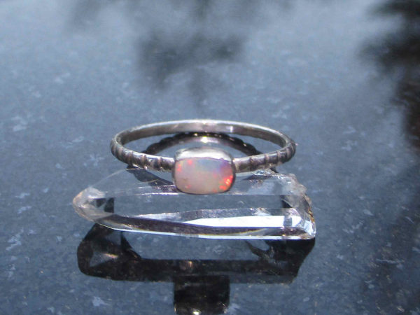 Crystal Opal Stacking Ring Sterling Silver with Natural Australian Opal Size 6