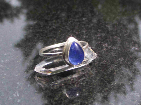 Blue Kyanite Silver Stacking Ring Size 7 Natural Teardrop Pear Shaped Stone Mini