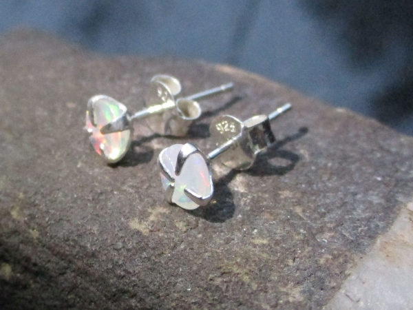5mm Opal Stud Earrings in Sterling Silver with 4 Prong Setting Small Stone Minim