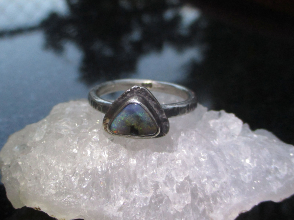 Handmade Boulder Opal Ring 925 Sterling Silver Triangle Australian Opal Size 8.2
