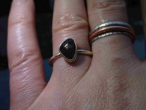 Black Fire Opal Silver Ring in Size 6 Natural Ethiopian Welo Opal Freeform Shape