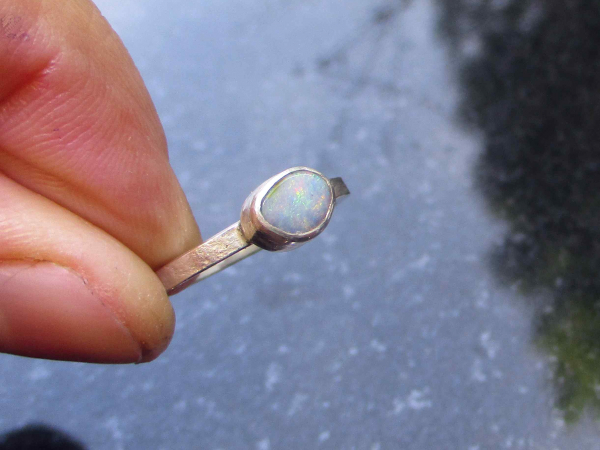 Opal Silver Ring Handmade with 925 Sterling Silver and Australian Boulder Opal