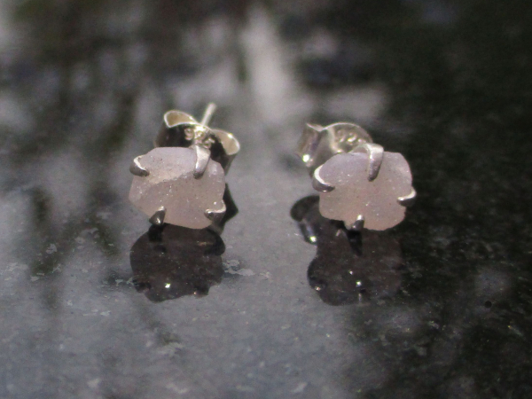 Druzy Quartz Crystal Stud Earrings in Sterling Silver 4 Prong Setting  Small 7mm