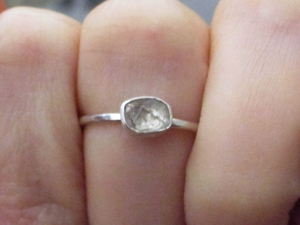 Handmade Quartz Stacking Ring in Sterling Silver Size 7 Fluorescent Crystal Ring