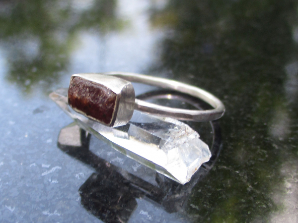 Size 6 Handmade Raw Ruby Bar Crystal Stacking Ring in Sterling Silver With Thin