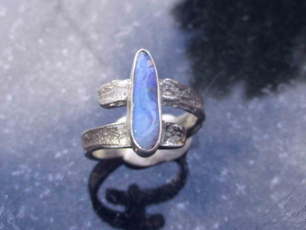 Handmade Opal Ring with Natural Australian Boulder Opal Size 8.5 Rings for Women