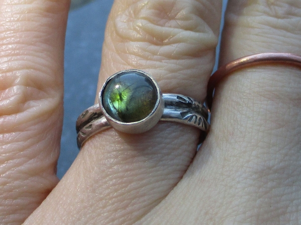 Labradorite Ring Size 6 Set in Sterling Silver with Round Blue Flash Labradorite